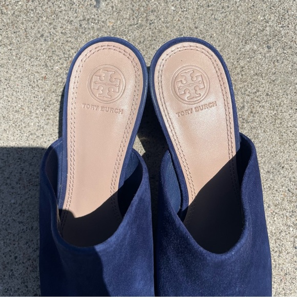 EUC Tory Burch Peep Mule Sandals Navy Blue Suede Size 7.5 - Picture 10 of 13